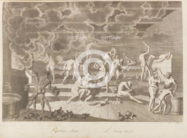 A Russian bathhouse. Les peuples de la Russie ou description des moeurs by Charles de..., 1811-1812. Creator: Korneev (Karneev), Yemelyan Mikhaylovich (ca 1780-after 1839).