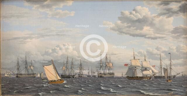 A Russian Fleet at Anchor near Elsinore, 1826. Creator: CW Eckersberg.