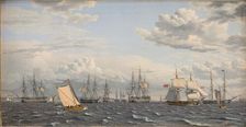 A Russian Fleet at Anchor near Elsinore, 1826. Creator: CW Eckersberg