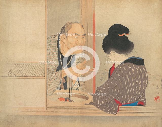 A Scolding (Ochiyo), illustration from Bugei Kurabu (Literary Club). Creator: Tomioka Eisen.