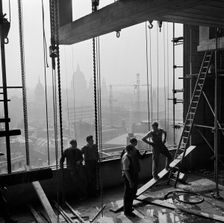A scene from the construction of an unidentified tall building to the north-east of St..., 1955-65. Creator: John Gay