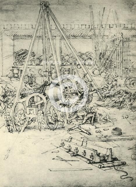 'A scene in an arsenal', c1485-1490, (1943). Creator: Leonardo da Vinci.