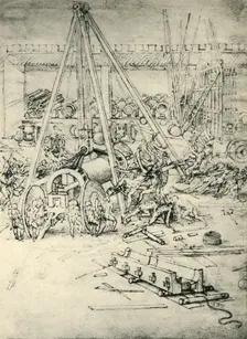 A scene in an arsenal c1485-1490, (1943). Creator: Leonardo da Vinci