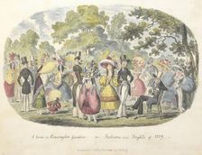 A scene in Kensington Gardens, or fashion and frights of 1829 1828, (29). Creator: George Cruikshank