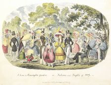 A scene in Kensington Gardens - or - Fashion and Frights of 1829. Creator: George Cruikshank