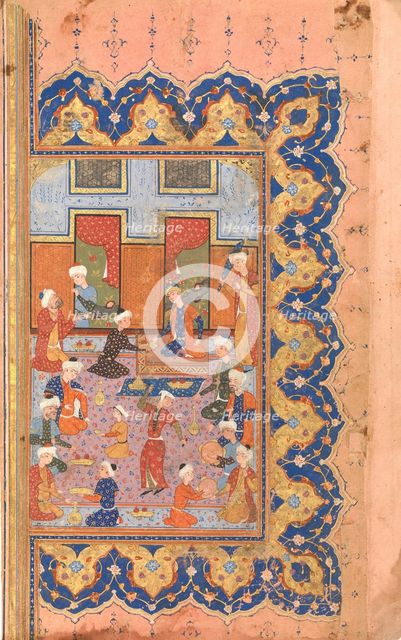 A Scene of Conviviality at Court, Folio from a Divan (Collected Works) of Mir 'Ali Shir Nava'i, 1580 Creator: Qasim 'Ali of Shiraz.
