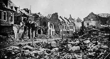 A Scene of Desolation. - A Street in Peronne 1919. Artist: War Office