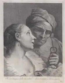 A schoolgirl and her music teacher looking at a sheet of music, 1725-80. Creator: Joseph Wagner