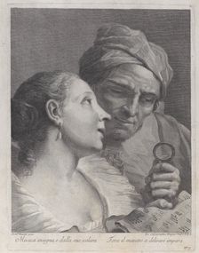 A schoolgirl and her music teacher looking at a sheet of music, 1725-80. Creator: Joseph Wagner