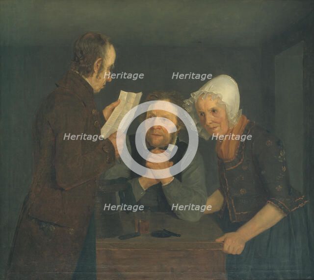 A Schoolmaster Reading Aloud a Letter to an Old Couple from Their Son Abroad, 1835. Creator: Moritz Unna.