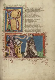 A Scribe and a Woman; Weltchronik, about 1400-1410. Creator: Unknown