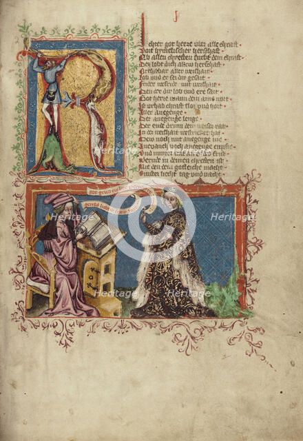 A Scribe and a Woman; Weltchronik, about 1400-1410. Creator: Unknown.