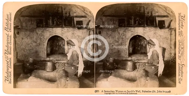 A Samaritan woman at Jacob's Well, Palestine, 1900.Artist: Underwood & Underwood