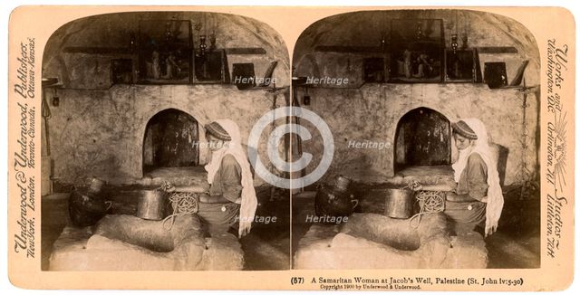 A Samaritan woman at Jacob's Well, Palestine, 1900.Artist: Underwood & Underwood