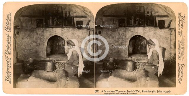 A Samaritan woman at Jacob's Well, Palestine, 1900.Artist: Underwood & Underwood