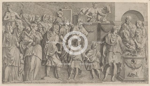 A Sacrifice, copied from a relief on Trajans Column, 1565. Creator: Leon Davent.