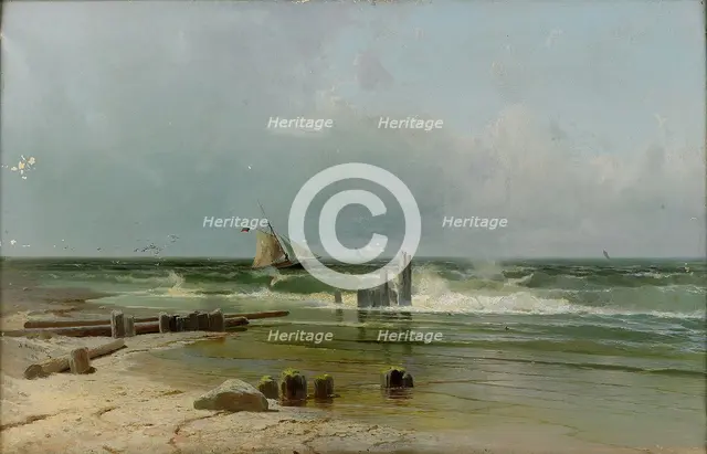 A Sailing boat by the beach, 1891. Artist: Meshchersky, Arseni Ivanovich (1834-1902)