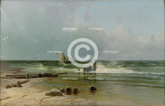 A Sailing boat by the beach, 1891. Artist: Meshchersky, Arseni Ivanovich (1834-1902)