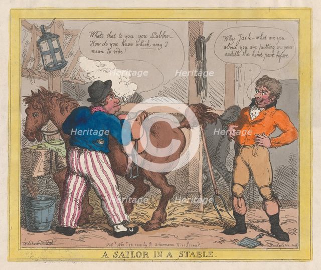 A Sailor in a Stable, November 25, 1805., November 25, 1805. Creator: Thomas Rowlandson.
