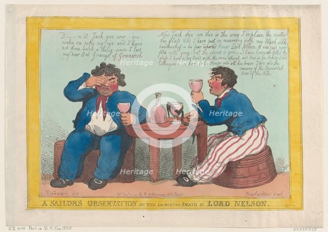 A Sailor's Observation on the Lamented Death of Lord Nelson, December 3, 1805., December 3, 1805. Creator: Thomas Rowlandson.