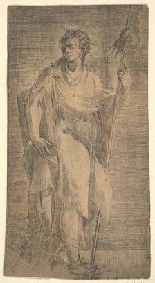 A saint, possibly Matthew, holding a staff and a book, ca. 1540-50. Creator: Andrea Schiavone