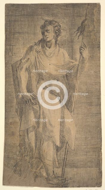 A saint, possibly Matthew, holding a staff and a book, ca. 1540-50. Creator: Andrea Schiavone.
