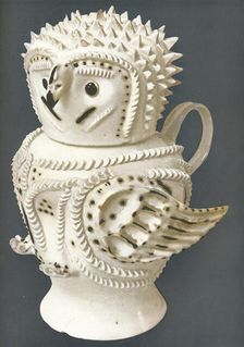 A Salt-Glaze Owl used as a jug, the head for a cup, c1730-c1755, (1913)