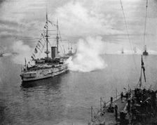 A salute by the Home Fleet, 1907 (1908).Artist: Queen Alexandra