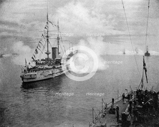 A salute by the Home Fleet, 1907 (1908).Artist: Queen Alexandra