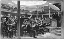 A sale of colonial wool at the wool exchange, Coleman Street, London, 1889