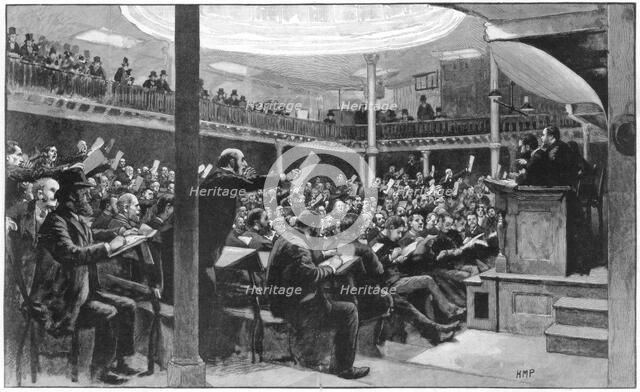 A sale of colonial wool at the wool exchange, Coleman Street, London, 1889. Artist: Unknown