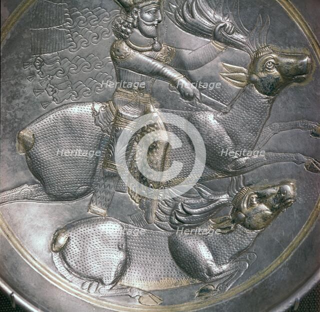 A Sassanid silver dish showing King Shapur II, 4th century. Artist: Unknown