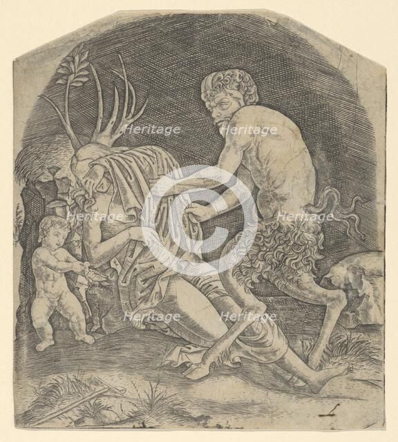 A satyr about to remove drapery covering a Nymph, ca. 1510-20. Creator: Marcantonio Raimondi.