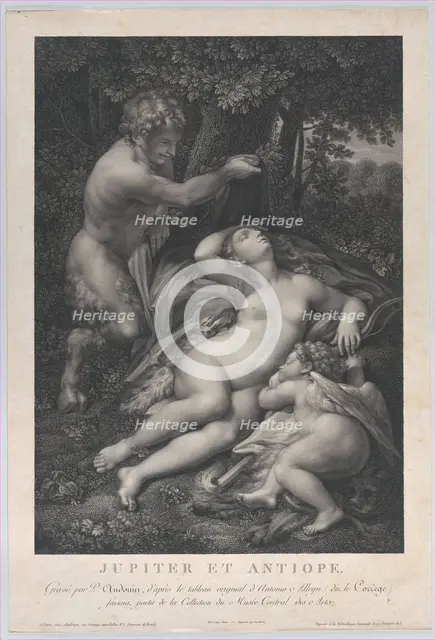 A satyr discovering the sleeping Venus, with Cupid lying at her side, 1801. Creator: Pierre Audouin.