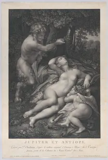 A satyr discovering the sleeping Venus, with Cupid lying at her side, 1801. Creator: Pierre Audouin