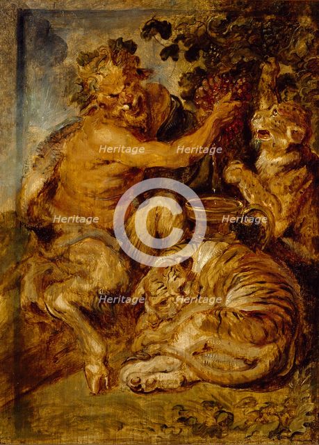 A Satyr pressing Grapes with a Tiger and Leopard, c1618.