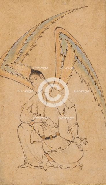 A Seated Angel (Peri), Mounted on an album leaf (image 3 of 4), between c1610 and c1625. Creator: Unknown.