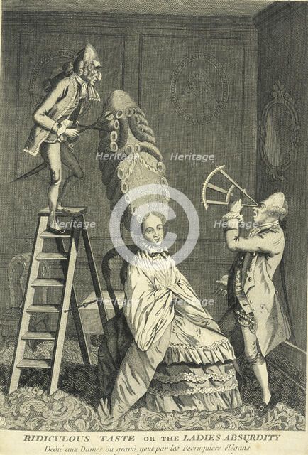 A seated lady has her hair curled and dressed to a towering height, c1770. Artist: Unknown