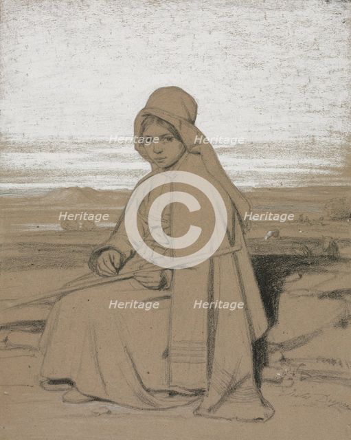A Seated Shepherdess, 1800s. Creator: Jules Dupré (French, 1811-1889).