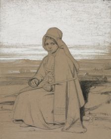 A Seated Shepherdess, 1800s. Creator: Jules Dupré (French, 1811-1889)