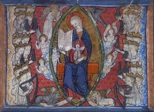A seated woman surrounded by angels, 14th century. Creator: Unknown