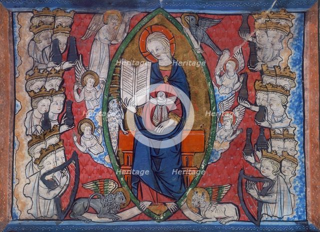 A seated woman surrounded by angels, 14th century. Creator: Unknown.