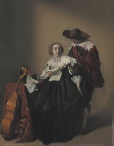 A Seated Woman with a Letter, a Gentleman Standing by Her;The Officer's Visit, 1632-1732. Creator: Willem Cornelisz Duyster