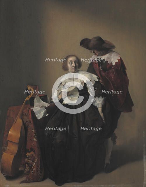 A Seated Woman with a Letter, a Gentleman Standing by Her;The Officer's Visit, 1632-1732. Creator: Willem Cornelisz Duyster.