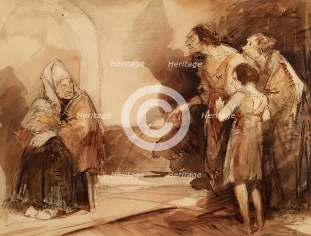 A Seated Woman with Figures in an Interior, c1850s. Creator: John Phillip.