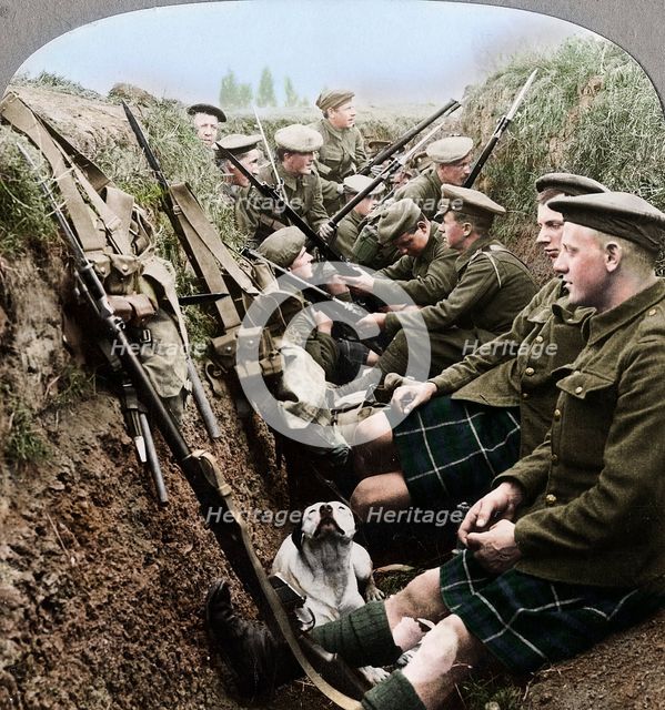 A section of Seaforth Highlanders snatching a moments respite, World War I, c1914-c1918. Artist: Realistic Travels Publishers.