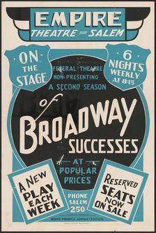 A Second Season of Broadway Sucesses, Salem, MA, [193-]. Creator: Unknown
