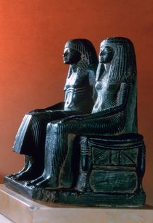 A seigneurial couple in ceremonial clothes, New Kingdom, Egyptian, 19th Dynasty