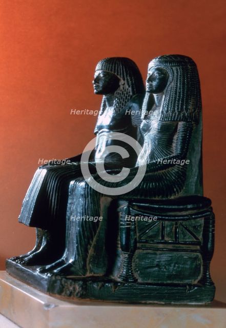 A seigneurial couple in ceremonial clothes, New Kingdom, Egyptian, 19th Dynasty. Artist: Unknown