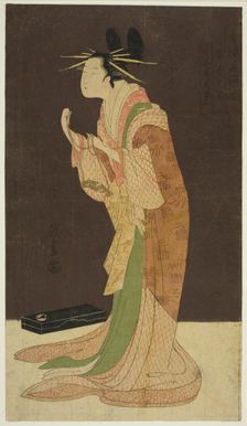 A Selection of Beauty from the Pleasure Quarters (Seiro bisen awase): Misayama..., c. 1796. Creator: Hosoda Eishi